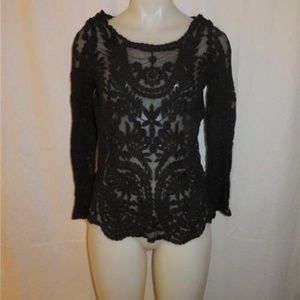 NWT WOMENS CHOIES BLACK  LACE MESH SHEER TOP S